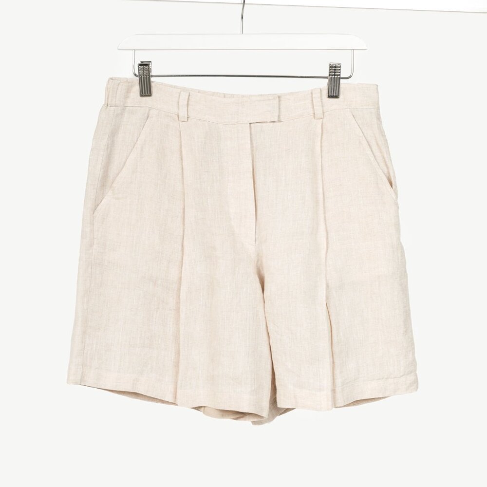 Brunello Cucinelli Beige Linen Pleat-Front Shorts